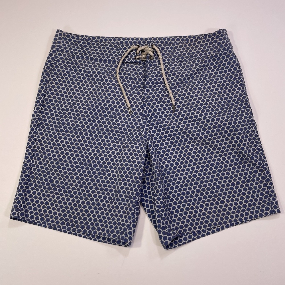Faherty Swim Trunks Men's 32 (Tag 31) Blue Fish Scale 7.5" Zipper Pocket